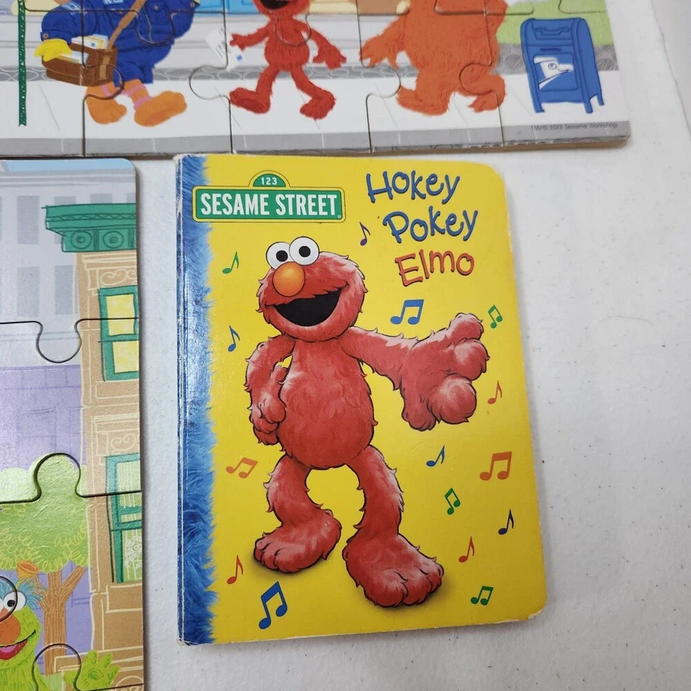 Sesame Street Puzzle & Book Lot 3 Puzzles + Elmo Book
